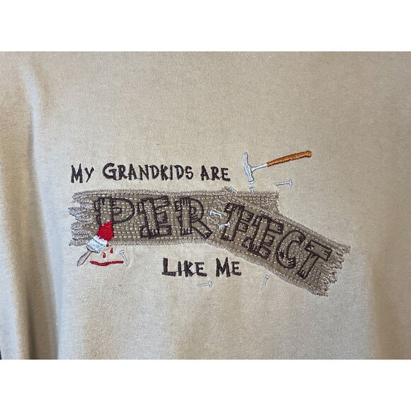 MC Sports My Grandkids Are Perfect Like Me Short Sleeve Embroidered Tan Tee XL - Picture 3 of 8